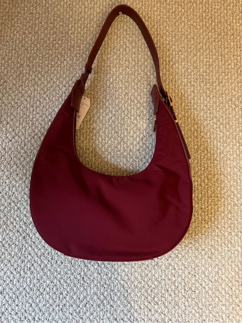 Time and Tru Harbour Hobo Bag Crimson Red Nylon Crescent Shoulder Purse NWT